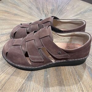 FINN COMFORT ATHOS SIZE 47 MEN'S BROWN NUBUCK STRAP CLOSED TOE SANDALS US 14
